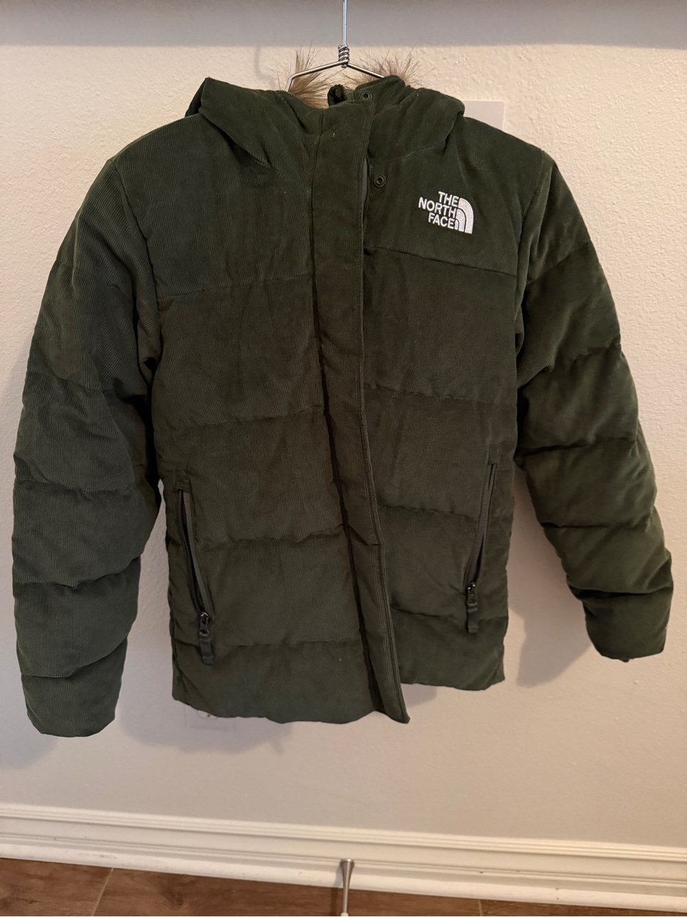 The North Face Kids Olive Green Puffer Jacket with Hood
